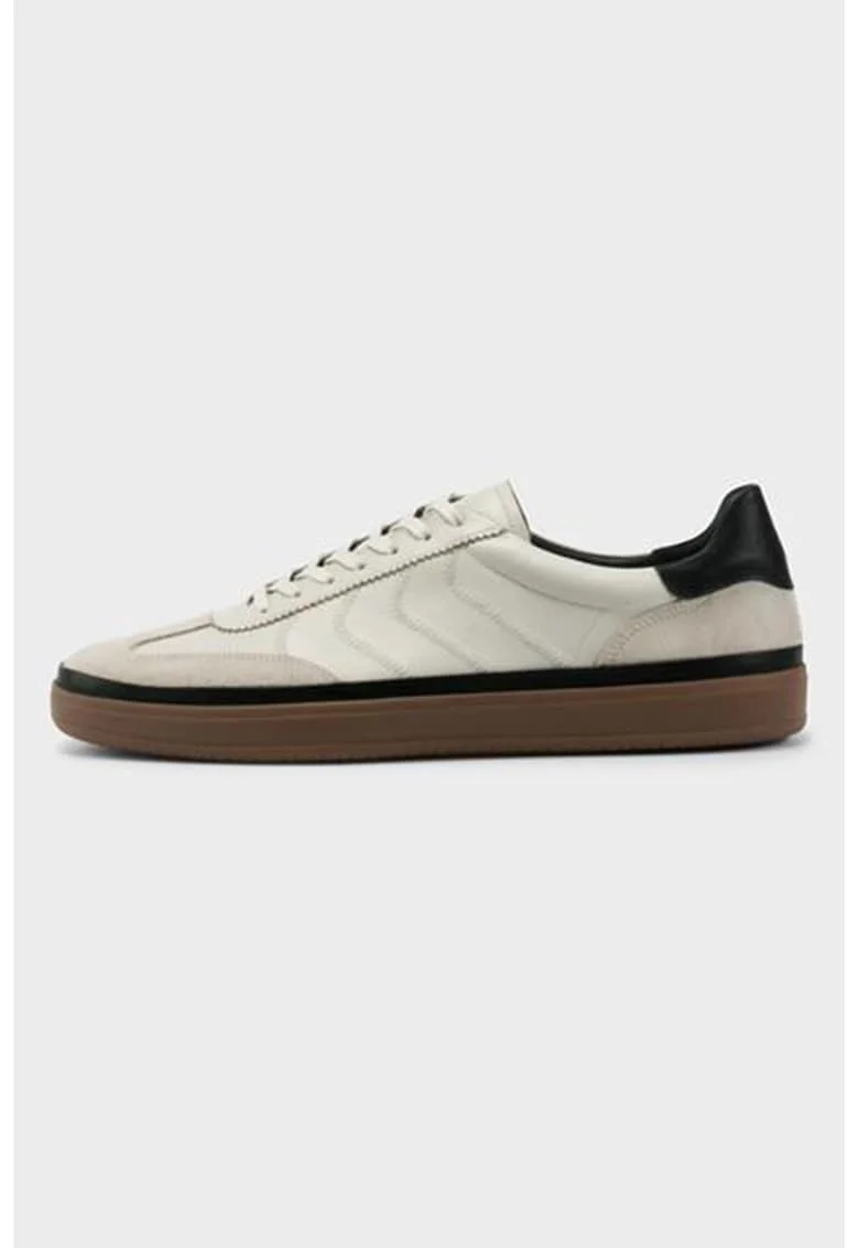Pantofi sport cu insertii de piele intoarsa, Crem