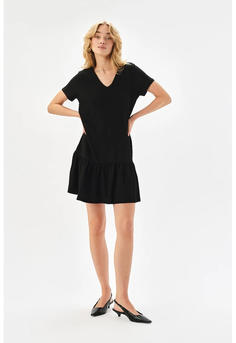Rochie evazata cu maneci scurte, Negru