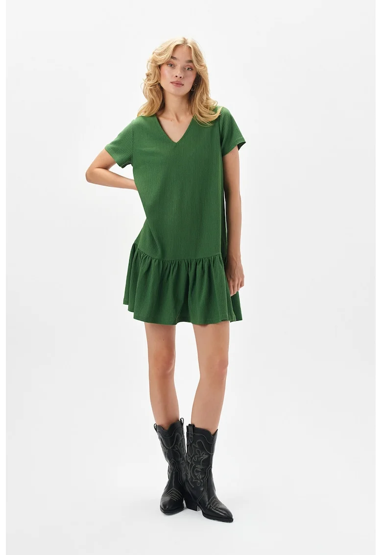 Rochie evazata cu maneci scurte, Verde aquamarin