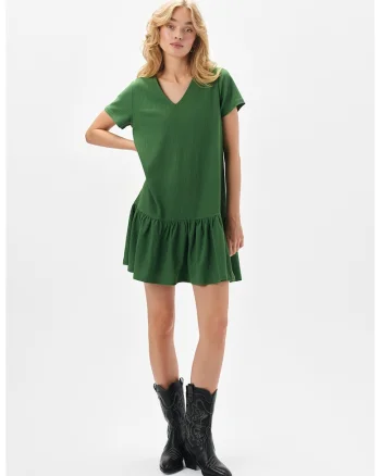Rochie evazata cu maneci scurte, Verde aquamarin