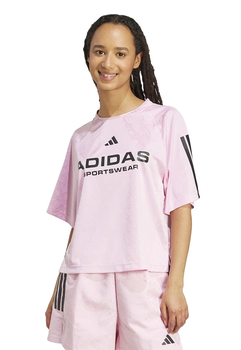 Tricou cu imprimeu logo, Negru/Roz pastel
