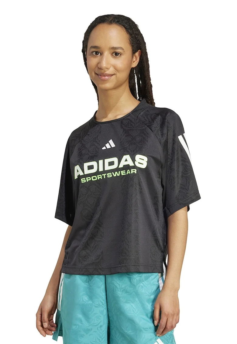Tricou cu imprimeu logo, Negru/Verde pal/Alb optic