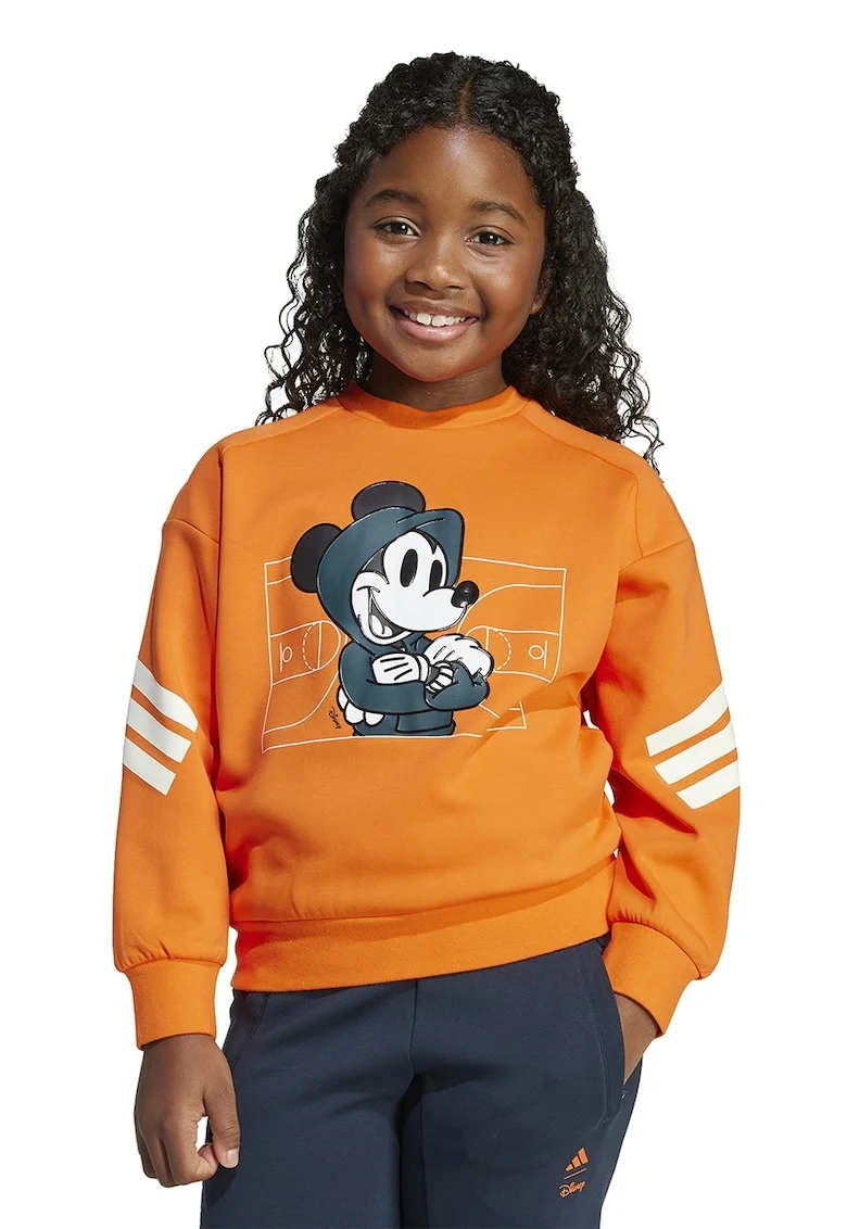 Bluza de trening cu decolteu la baza gatului si imprimeu Mickey Mouse, Portocaliu mandarina/Alb optic