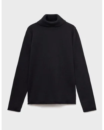 Pulover tricotat fin cu guler inalt, Negru