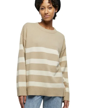 Pulover in dungi cu maneci cazute, Alb fildes/Maro camel