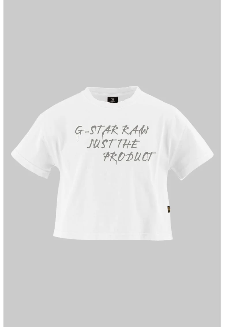 Tricou crop cu decolteu la baza gatului, Gri deschis/Alb optic