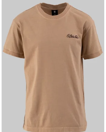 Tricou cu decolteu la baza gatului si logo brodat, Bej inchis