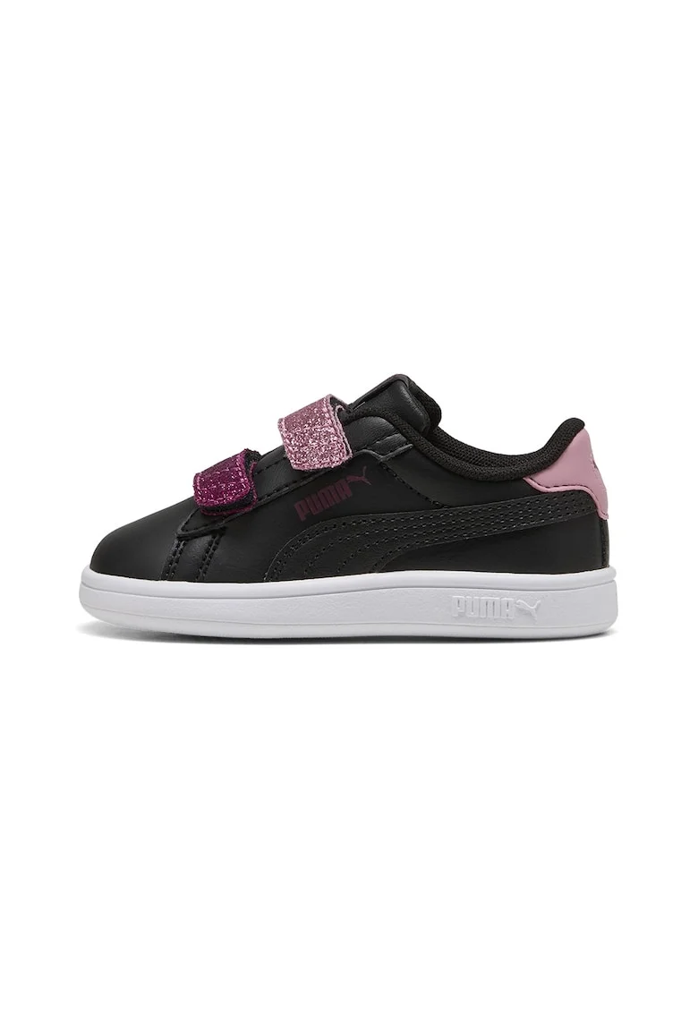 Pantofi sport Smash 3.0 de piele ecologica cu velcro si particule stralucitoare, Negru/Roz inchis/Roz prafuit