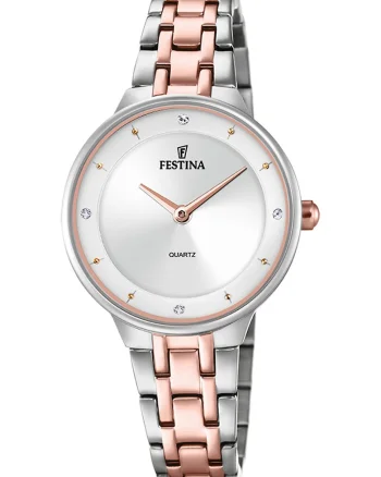 Ceas analog cu model in doua nuante, Auriu rose/Argintiu