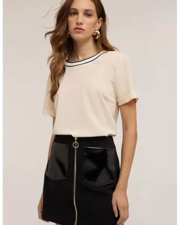 Bluza cu decolteu rotund, Crem