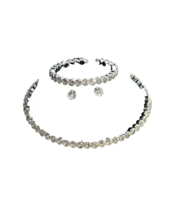 Set colier tennis, bratara si cercei, argintiu, cu pietre, Nicia C8