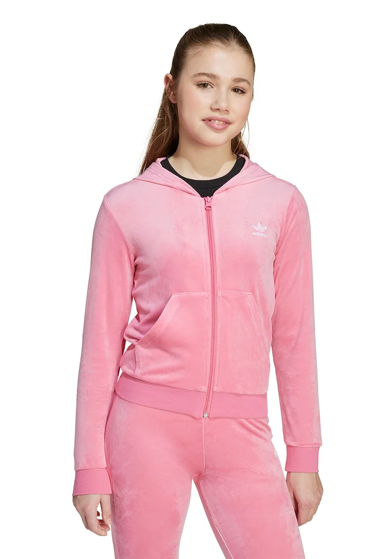 Hanorac cu fermoar Velour, Roz pastel