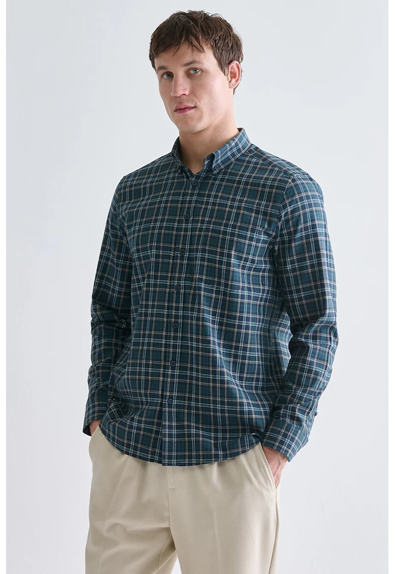 Camasa regular-fit cu model in carouri, Verde persan