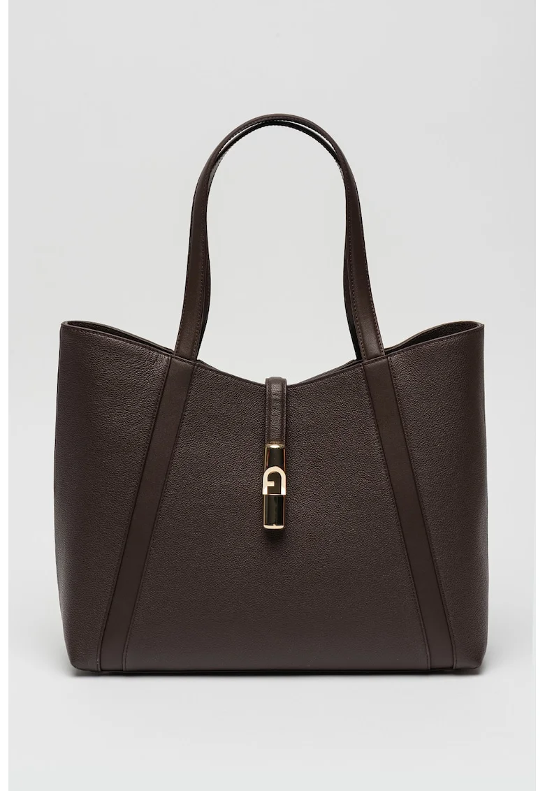 Geanta tote de piele Goccia, Maro inchis