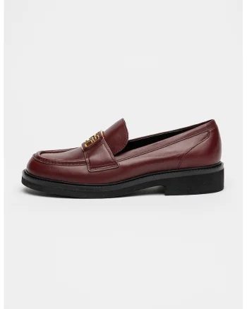 Pantofi loafer de piele cu toc masiv, Maro cognac