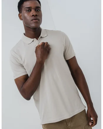 Tricou polo cu logo discret, Maro nisip