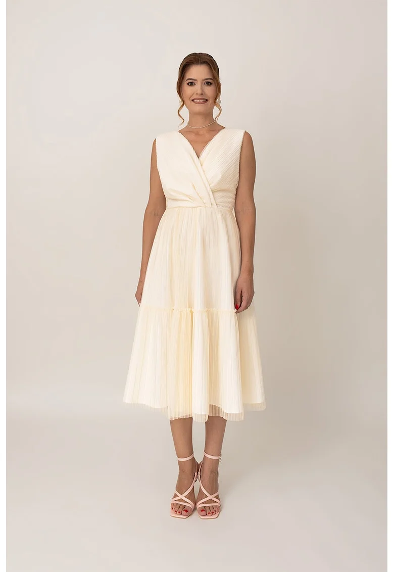 Rochie midi petrecuta, Crem