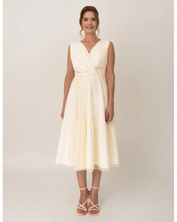 Rochie midi petrecuta, Crem