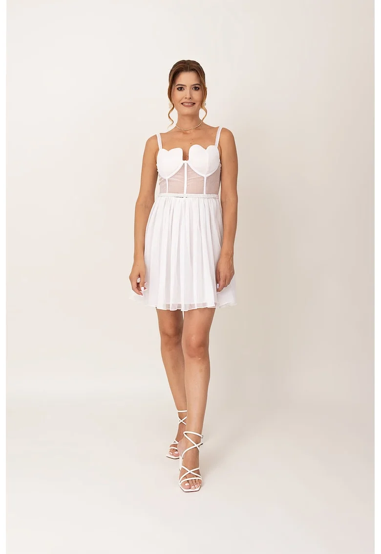 Rochie evazata cu decolteu sweetheart, Alb/Transparent