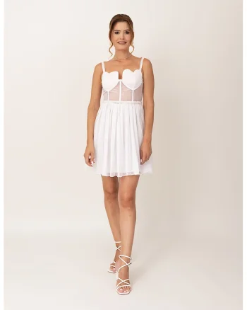 Rochie evazata cu decolteu sweetheart, Alb/Transparent