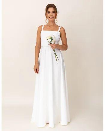 Rochie maxi evazata cu decolteu patrat, Alb