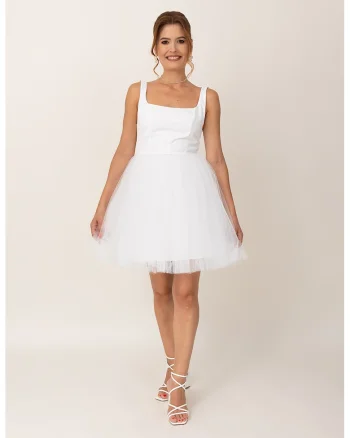 Rochie cu decolteu patrat, Alb