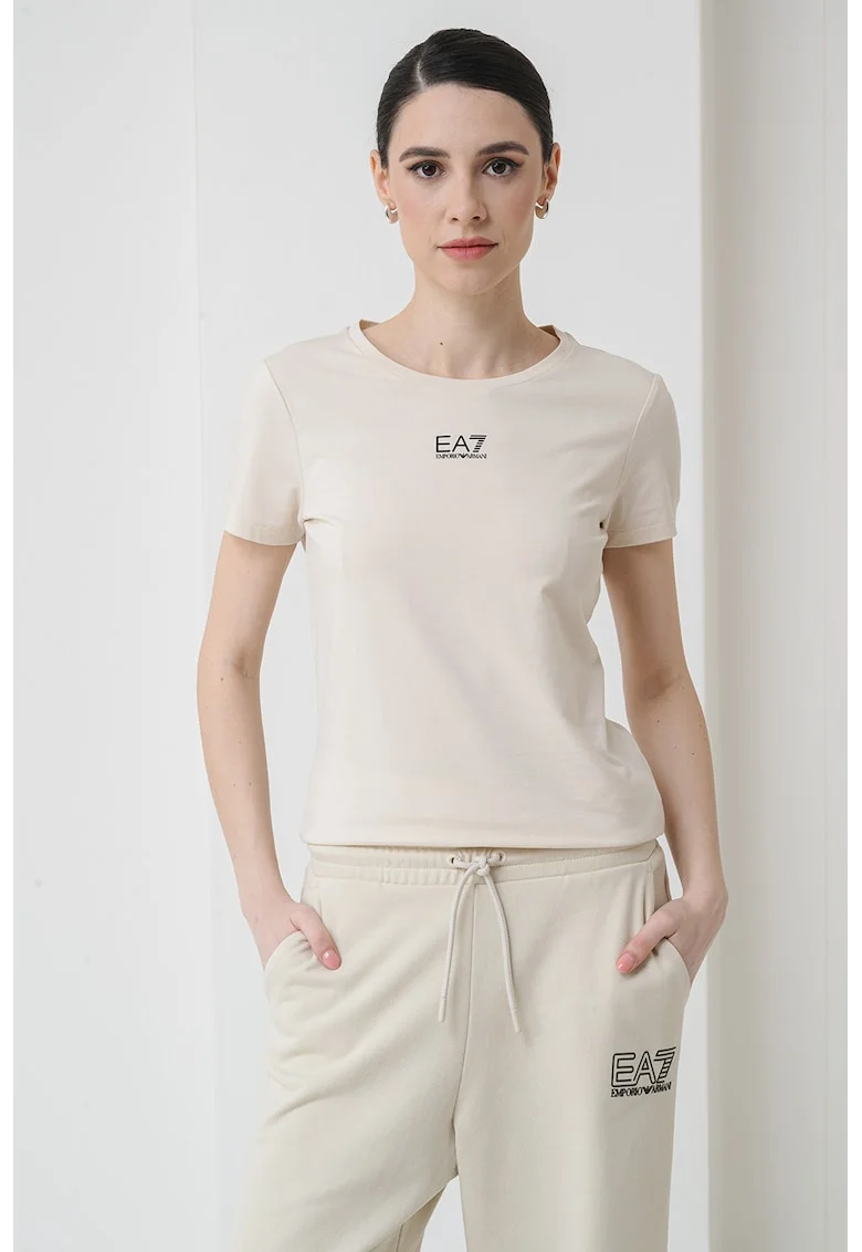 Tricou cu decolteu rotund, Crem