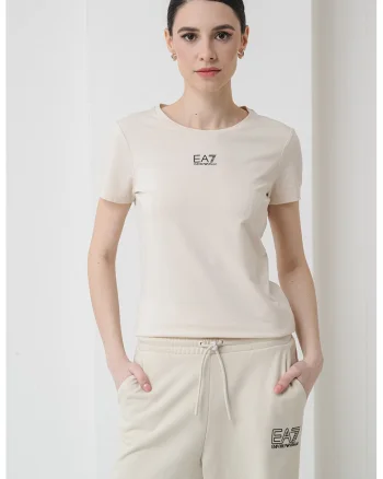 Tricou cu decolteu rotund, Crem