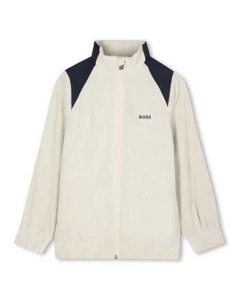 Bluza de trening cu logo si fermoar, Crem