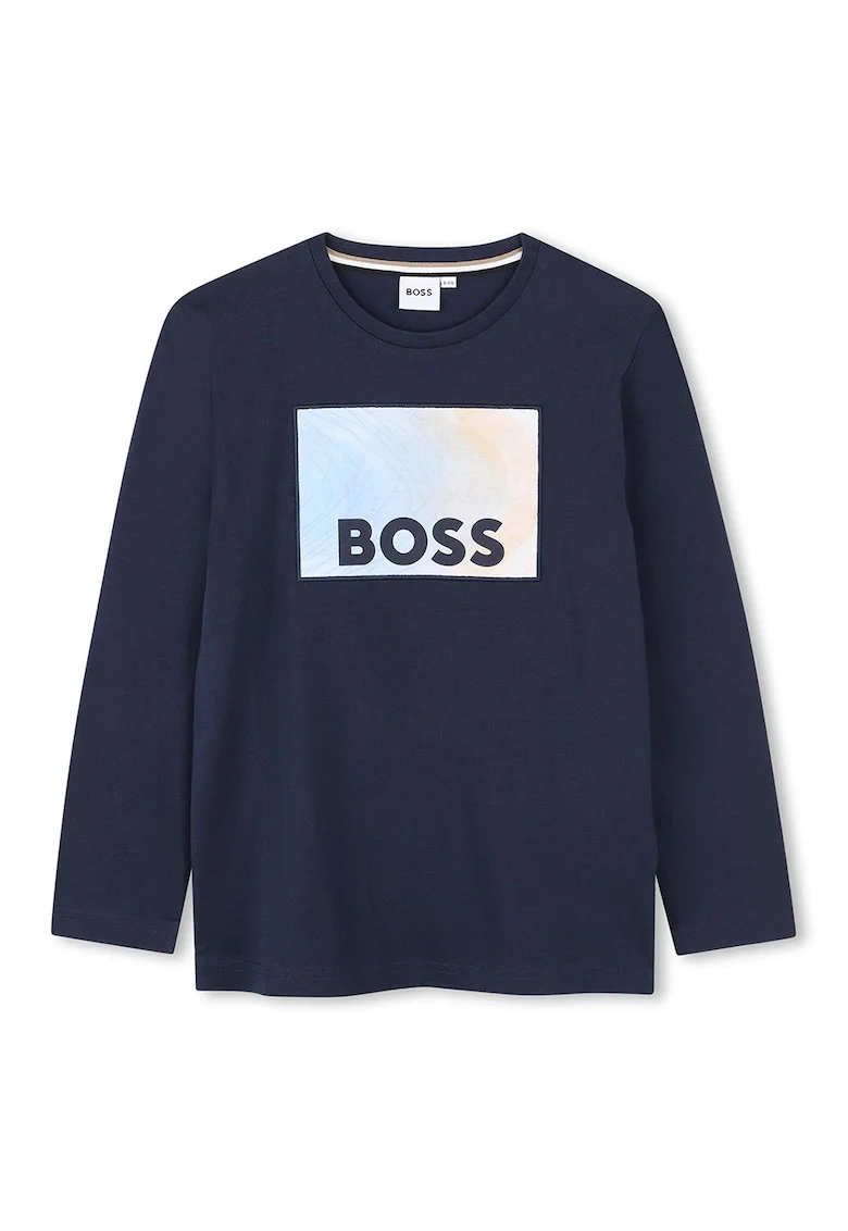 Bluza din bumbac cu imprimeu logo, Albastru prafuit