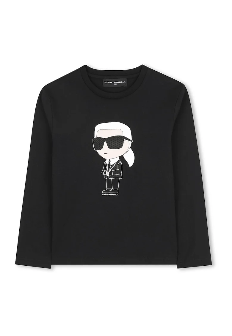Bluza cu decolteu la baza gatului si imprimeu logo, Alb/Negru stins