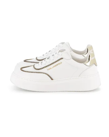 Pantofi sport din piele cu aplicatii cu strasuri, Alb/Auriu
