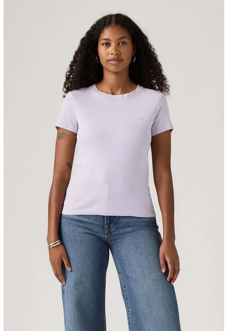 Tricou slim fit de bumbac Essential, Violet deschis