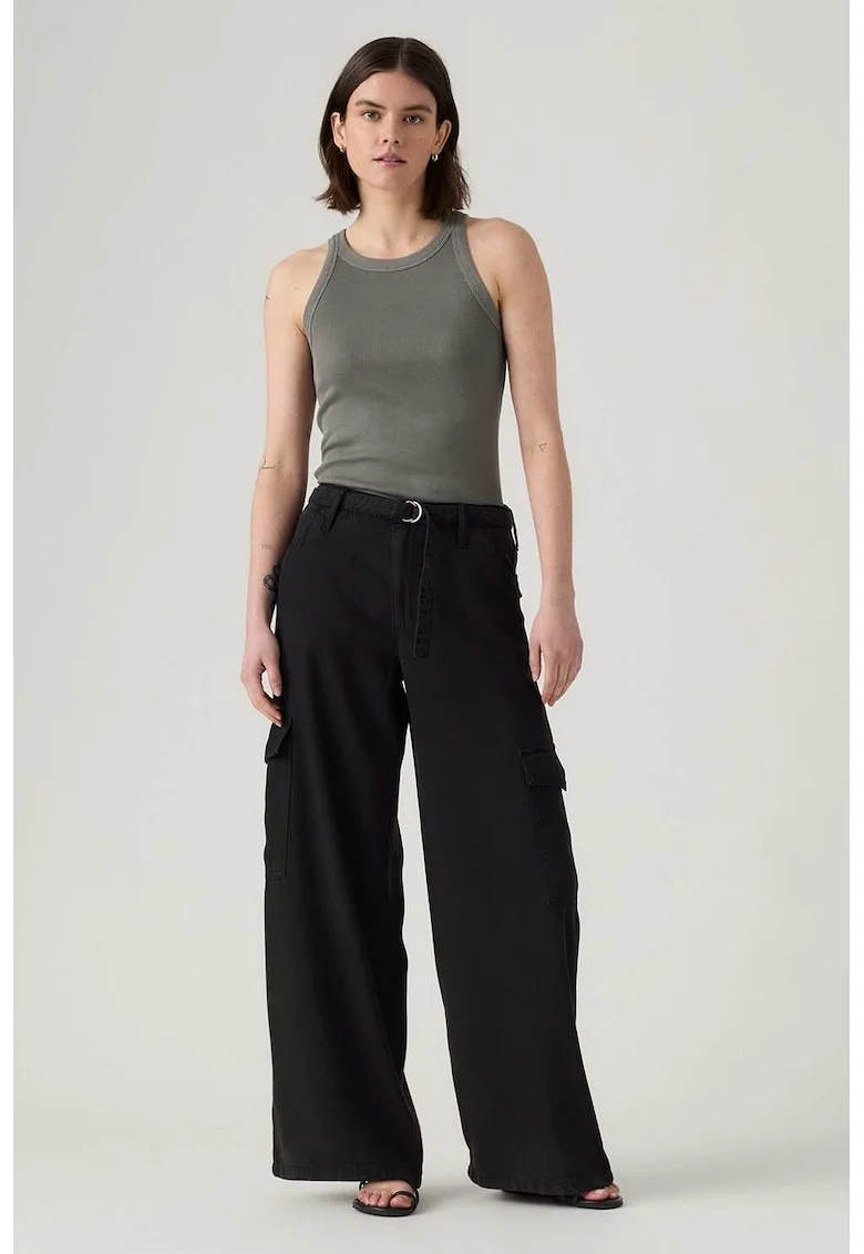 Pantaloni cargo evazati din lyocell, Negru