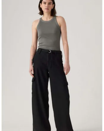 Pantaloni cargo evazati din lyocell, Negru