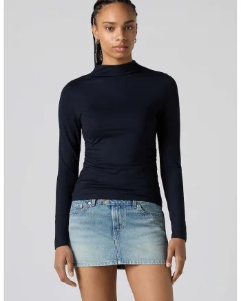 Bluza slim fit uni cu guler inalt, Albastru ultramarin