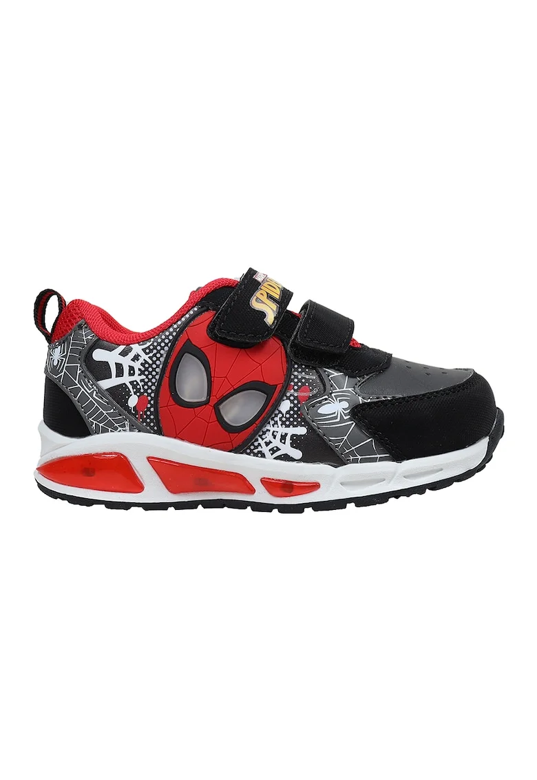 Pantofi sport cu velcro si imprimeu Spiderman, Negru/Rosu vermillion