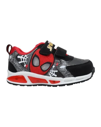 Pantofi sport cu velcro si imprimeu Spiderman, Negru/Rosu vermillion