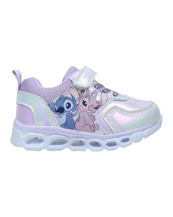 Pantofi sport cu velcro si LED-uri Lilo&Stitch, Lila/Argintiu