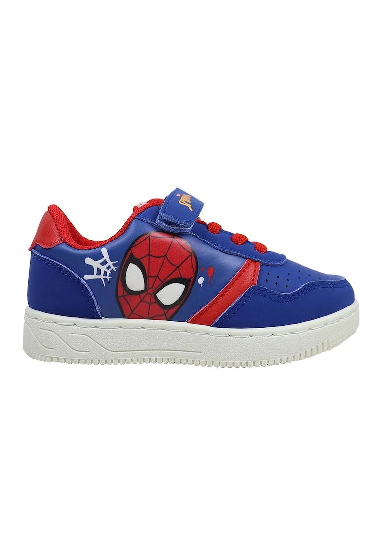 Pantofi sport cu velcro si imprimeu Spiderman, Albastru royal/Rosu vermillion