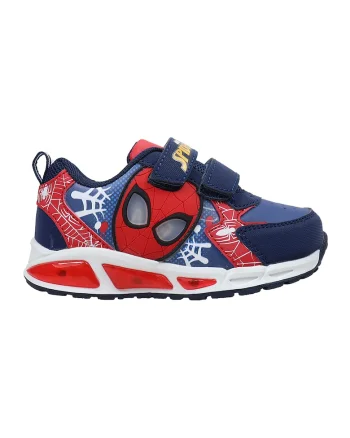 Pantofi sport cu velcro si imprimeu Spiderman, Albastru inchis/Rosu vermillion