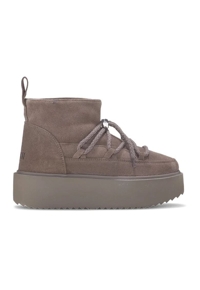 Cizme flatorm de piele intoarsa cu captuseala de lana, Maro taupe