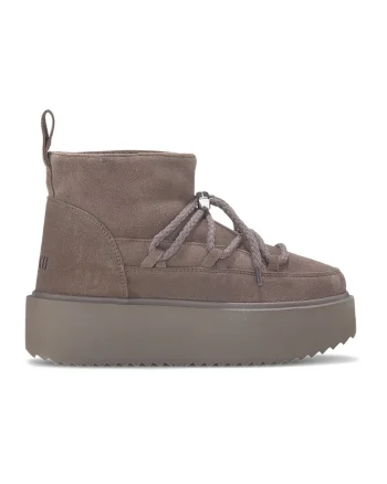 Cizme flatorm de piele intoarsa cu captuseala de lana, Maro taupe