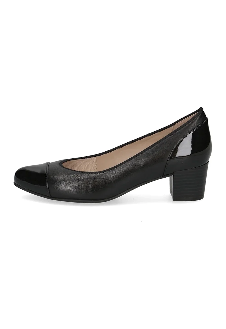 Pantofi din piele si piele ecologica cu aplicatie cap-toe si toc kitten, Negru