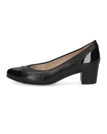 Pantofi din piele si piele ecologica cu aplicatie cap-toe si toc kitten, Negru