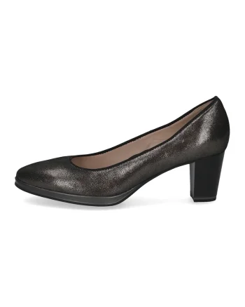 Pantofi din piele cu toc bloc, Gri inchis