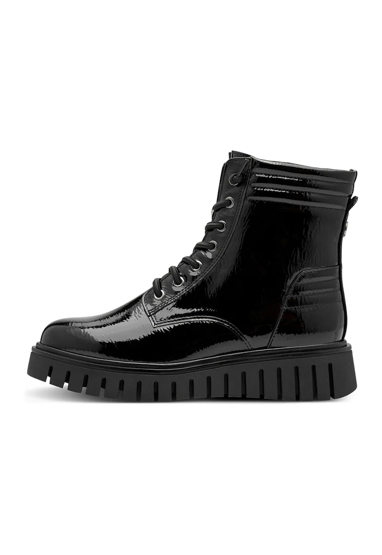 Ghete de piele lacuita cu fermoar, Negru