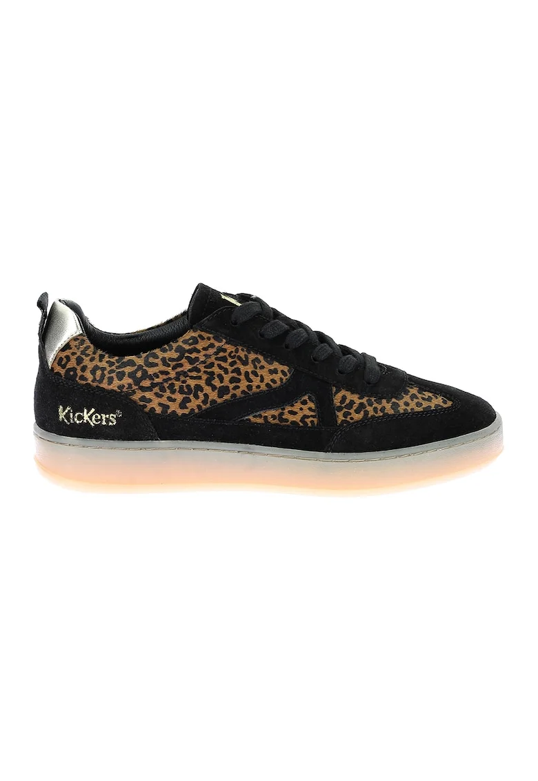 Pantofi sport de piele cu animal print, Negru/Maro