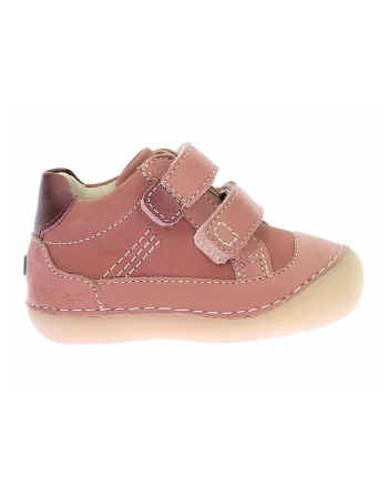 Pantofi de piele si piele intoarsa cu inchidere velcro, Roz prafuit