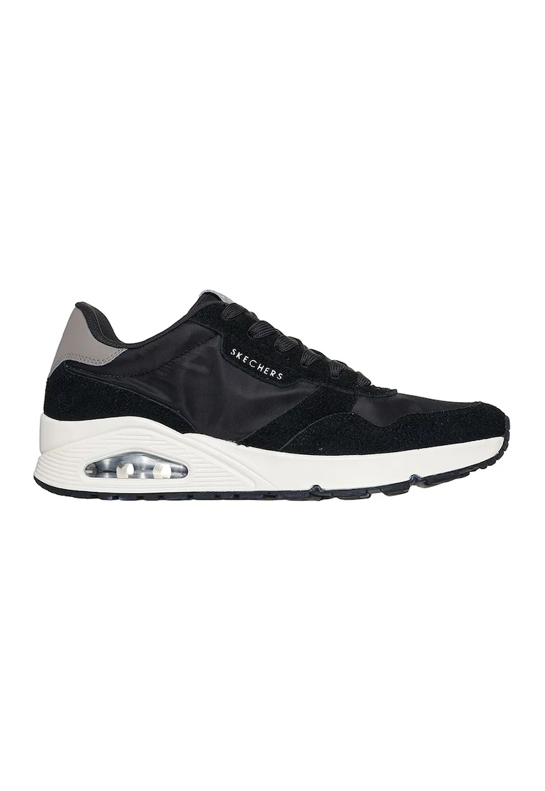 Pantofi sport din piele ecologica Uno Vintage, Negru/Gri inchis